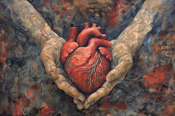 Conceptual art of a heart held in hands Symbolizing care for cardiovascular health and awareness