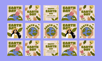 Canvas Print - happy earth day social media post vector flat design set