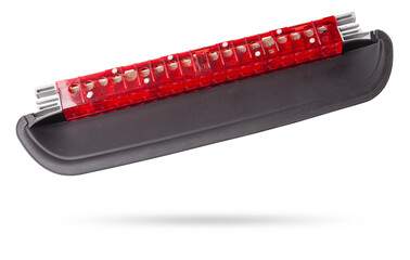 Canvas Print - Close-up on an isolated led rear stop light taillamp of a car on white background. Spare parts for repair vehicles.