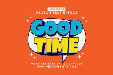 Sticker - Editable text effect Good Time 3d Cartoon template style premium vector