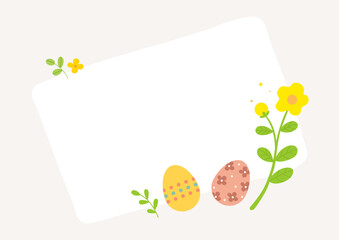 Poster - Easter eggs and cute flower plant decoration frame background. Easter celebration card, poster, banner design.