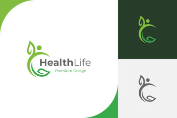 Wall Mural - people health life logo icon design. people grow with green leaf icon symbol for health lifestyle logo illustration design element