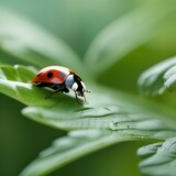Fototapeta Mapy - A close-up of a ladybug crawling on a green leaf1