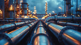 Fototapeta  - Pipe line connection in oil refinery, chemical, hydrogen or ammonia industrial plant.