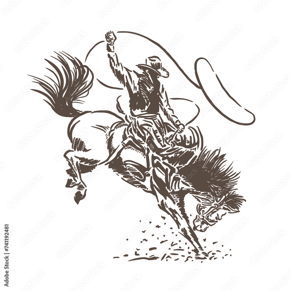 extreme riding cowboy vector sketch illustration Stock Vector | Adobe Stock