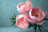 Fototapeta Tulipany - Soft Pink Peonies on Blue Backdrop