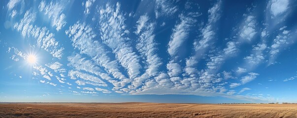 Wall Mural - a stunning aerial panorama of dense cumulus clouds bathed in sunlight, with a clear blue sky above.