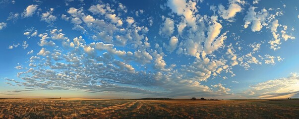 Wall Mural - A stunning aerial panorama of dense cumulus clouds bathed in sunlight, with a clear blue sky above.
