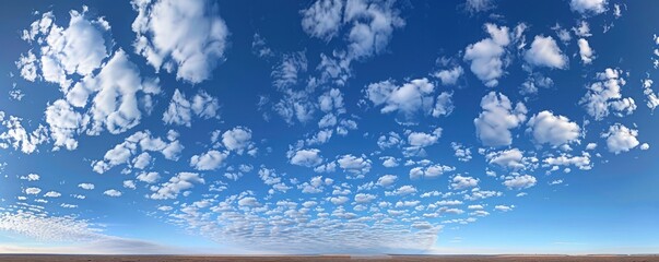 Wall Mural - a stunning aerial panorama of dense cumulus clouds bathed in sunlight, with a clear blue sky above.