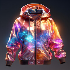 Wall Mural - Colorful Holographic Chrome Jacket with Glowing and Shining Effect. Iridescent Metallic Hoodie