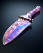 Colorful Holographic Knife Isolated on Transparent Background. Metallic Dagger