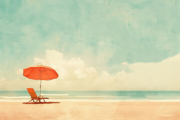 Wall Mural - retro tropical beach with pop art abstract background. generative ai.