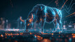 Blue digital bull stock market concept background