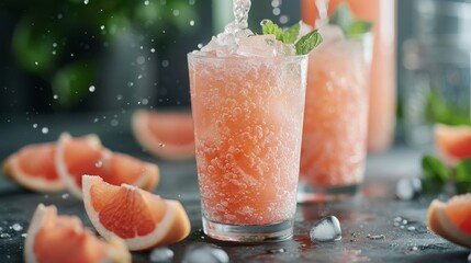 Wall Mural - Grapefruit juice into glass