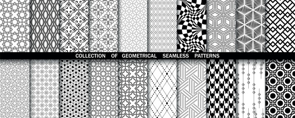 Geometric set of seamless black and white patterns. Simple vector graphics