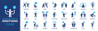 Emotions icon set. Containing people with happiness, sadness, anger, fear, love, anxiety, joy, hope and more. Solid vector icons collection.