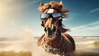 Experience the intensity of an horse leaping onto the beach in a stunning close-up photo, Ai Generated.