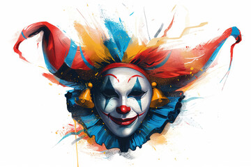 Wall Mural - a funny wacky colorful clown on background. April fool's day. AI generated.