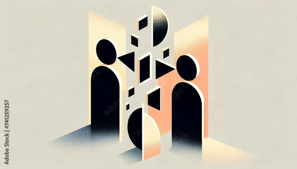 Abstract art featuring geometric shapes forming human-like figures ...