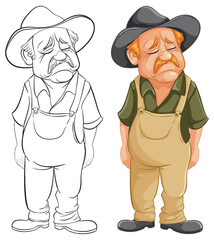 Sticker - Vector illustration of a dejected cartoon farmer