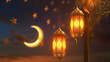 Ramadan Background, lantern in the dark, Ramadan Lantern decoration background 3d rendering, generative AI 