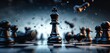 chess game dramatic battle, black rook chess piece aggressive move. Successful business planning, defeat concept, Generative AI