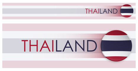 Wall Mural - Thailand flag horizontal web banner in modern neomorphism style. Webpage Thai country header button for mobile application or internet site. Vector
