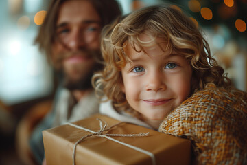 Wall Mural - Heartwarming Christmas: Family Celebration with Gift Exchange Under the Tree