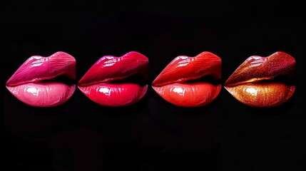 Wall Mural - Lipstick. Fashion Bright lipsticks against a dark backdrop. Lipstick tints palette, Professional Makeup and Beauty. Beautiful Make-up concept. Lip gloss. Lipsticks closeup 