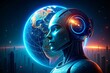 © Ajay - Cyborg with futuristic HUD background. Artificial intelligence concept. 3D illustration