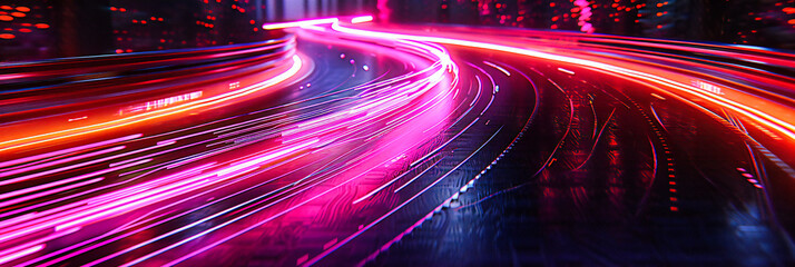 Wall Mural - City at Night, Abstract Speed and Light Trails, Urban Traffic and Transportation Concept