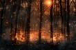 Nighttime Disaster: Woodland Consumed by Blazing Inferno. Concept Natural Disasters, Wildfires, Nighttime Destruction, Forest Fires, Emergency Response