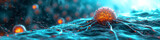 Fototapeta  - Tumor microenvironment background with cancer cells, T-Cells, nanoparticles, molecules and blood vessels. Oncology research concept