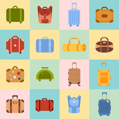 Wall Mural - Suitcase travel luggage bag briefcase icons set for web, graphic, content , banner. The collection of Travel bag. Flat vector illustration