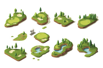 Wall Mural - golf course set isometric vector flat isolated illustration