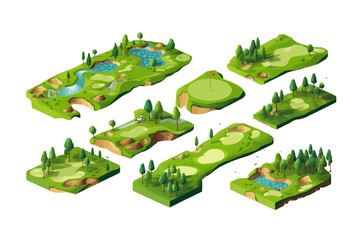 golf course set isometric vector flat isolated illustration
