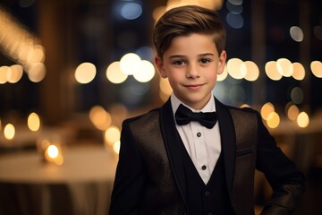 Poster - Portrait of a handsome young boy wearing a suit and bow tie.