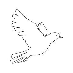 Wall Mural - Dove fly, bird symbol peace and freedom, one continuous line drawing. Simple abstract outline beautiful bird. World dove sign. Vector illustration