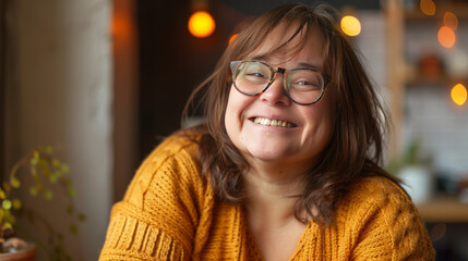 Wall Mural - portrait of a happy young woman with down syndrome