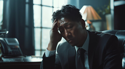 Wall Mural - portrait of a depressive and sad asian business man