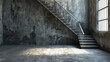 Empty modern concrete room with staircase and indirect lighting from top. 3d rendering background