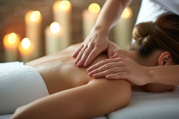 Wall Mural - young man with back problems receives a relaxing massage in a spa