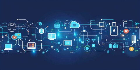 Aufkleber - A Vibrant Illustration of Interconnected Network Systems and Data Flow in the Digital Age, Generative AI