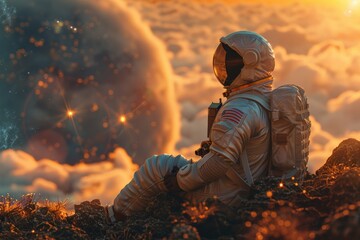 Wall Mural - Astronaut exploring a newly discovered alien planet