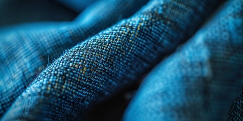 Poster - Close-up image of a Prussian blue fabric texture with thread, perfect for banners, websites, backdrops, and posters.