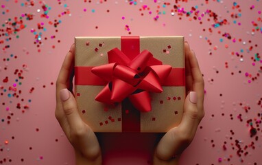 Wall Mural - Gift box with red ribbon ai generative