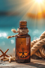 Poster - jar with essential oil extract oil sea aroma on a wooden background