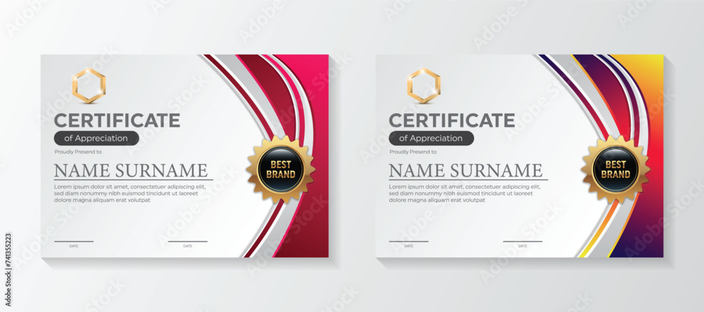 Set Modern certificate template in gradation and gold colors, luxury ...