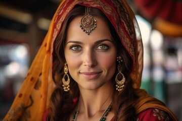 Poster - Portrait of beautiful young woman in indian traditional clothing, closeup