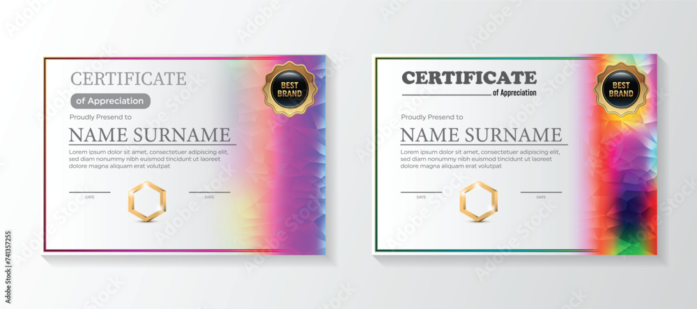 Set Modern certificate template in gradation and gold colors, luxury ...